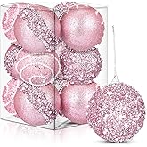 Liliful 12 Pcs Christmas Ball Ornaments Christmas Tree Decorations Shatterproof Foam Glitter Balls Hanging Xmas Tree Ornaments for Home New Year Holiday Indoor Outdoor Party Decor(Pink,2.76 Inch)