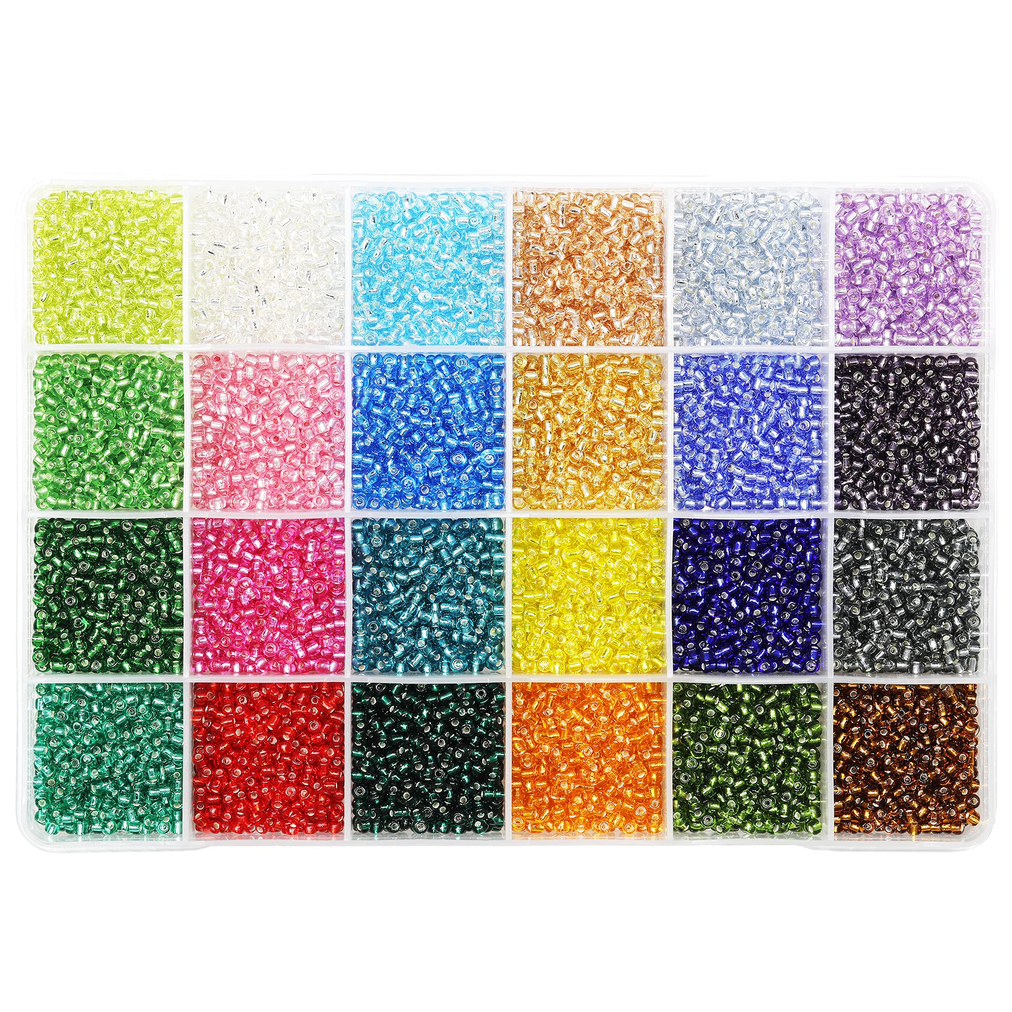 Bala&Fillic Glass Seed Beads for Making Bracelet Necklace Earring Rings Jewelry Size 3mm 8/0 Silver Lined Colors Seed Beads About 7200pcs in Box (About 300pcs/Color, 24 Colors)