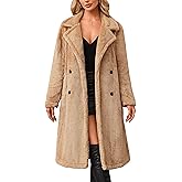 Angashion Women's Fuzzy Fleece Lapel Open Front Long Cardigan Coat Faux Fur Warm Winter Outwear Jackets