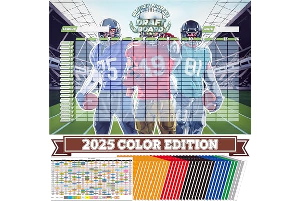 Fantasy Football Draft Board 2025-2026 Season Kit - 6'x4' Large Board, 680 Player Sticker Labels (2025 Rookies + Blank Label)