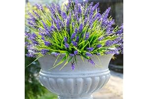 Rowfad 22 Pcs Artificial Outdoor Flowers UV Resistant Lavender Fake Greenery Plants Grass with Purple Flowers for Pot Decor for Window Garden Patio Hanging Planter Pathway Front Porch (22, Purple)