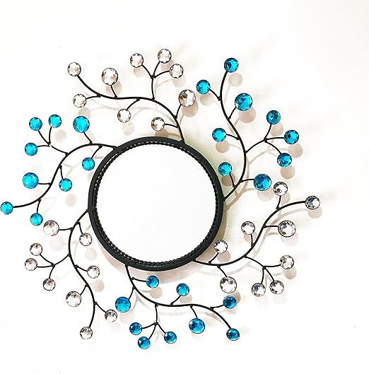 Amazon Com Metal Wall Mirror Leaf Shaped Diamond Accents Blue