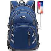 ProEtrade Backpack Bookbag for College Laptop Travel,Fit Laptop Up to 15.6 inch with USB Charging Port Multi Compartment Anti theft, Gift for Women Men (Blue)