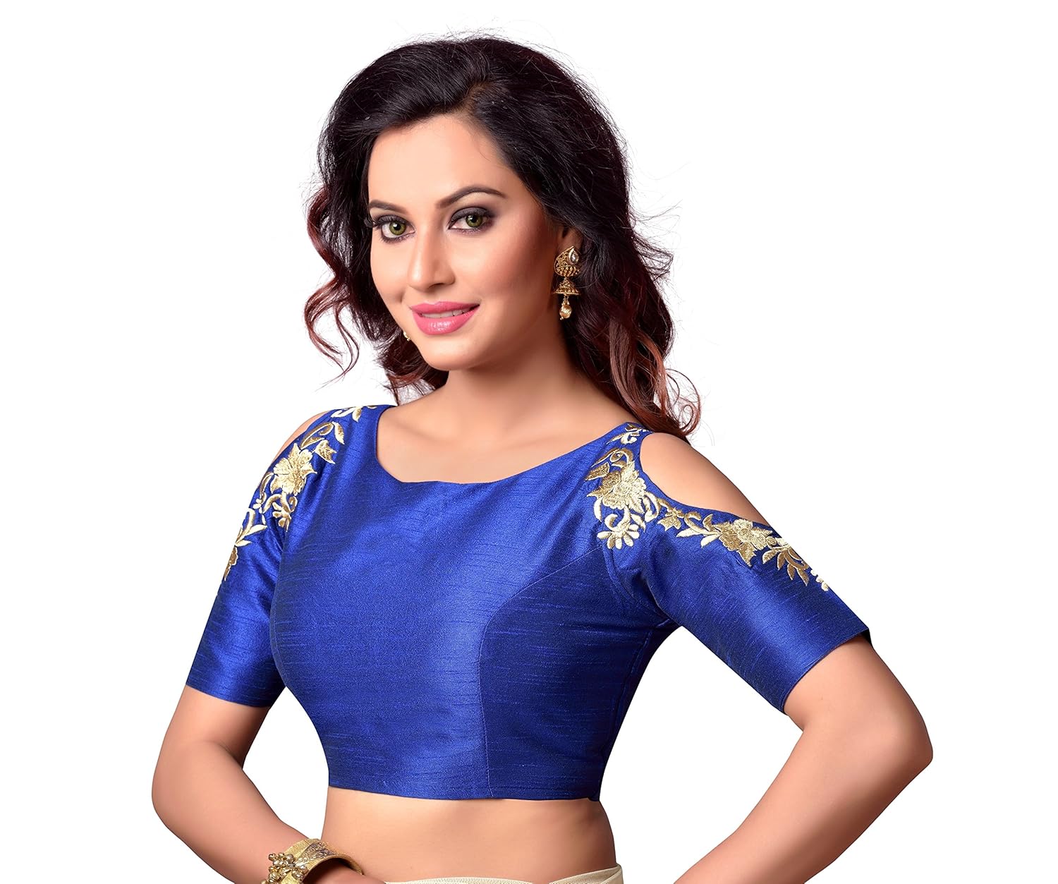 studio shringaar women's boat neck and mid length sleeves polyester raw silk blouse