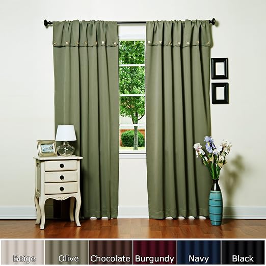 Amazon.com: Olive Thermal Blackout Curtain With Attached Button Top Valance 104"W x 84"L Pair