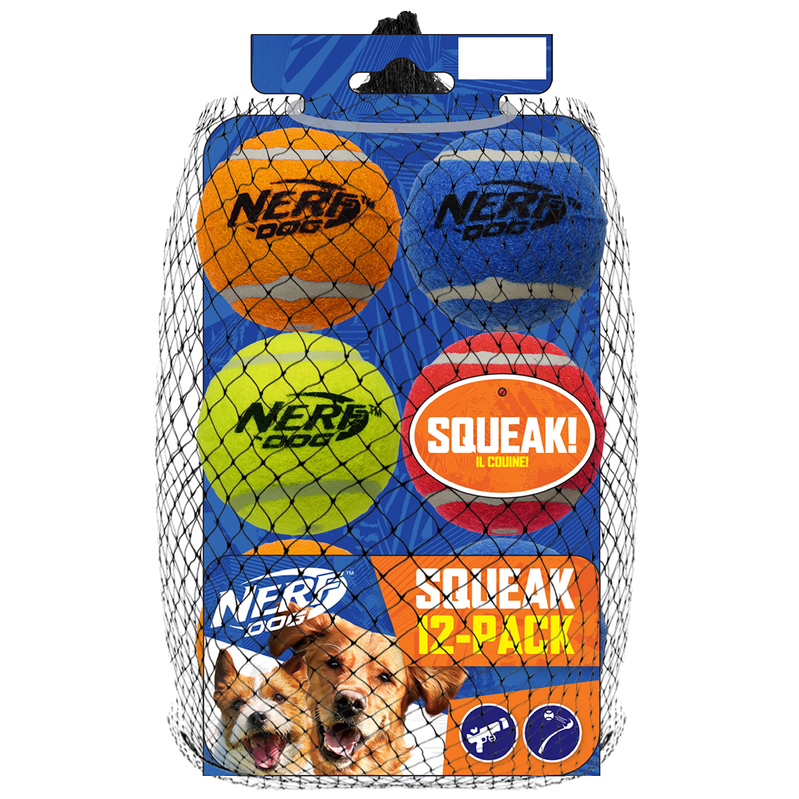 Nerf Dog 12-Piece Dog Toy Gift Set, Includes 2.5in Squeak Tennis Ball 12-Pack, Nerf Tough Material, Multicolored