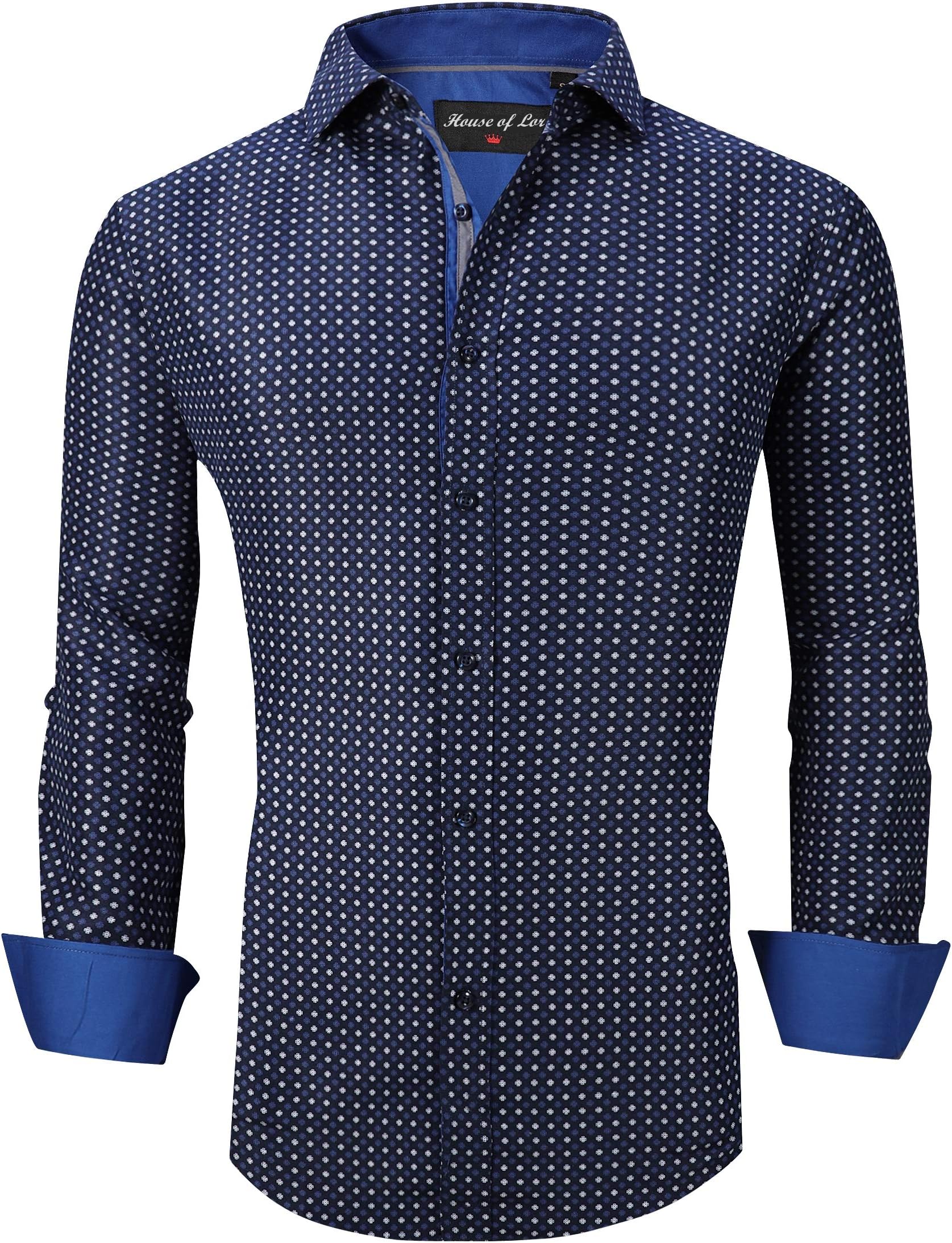House of Lords Mens Dress Shirts Easy Care Regular Fit Long Sleeve Printed Casual Button Down Shirts