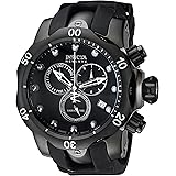 Invicta Men's Reserve Venom 53.7mm Black Stainless Steel Chronograph Quartz Watch with Black Silicone Strap, Black (Model: 60