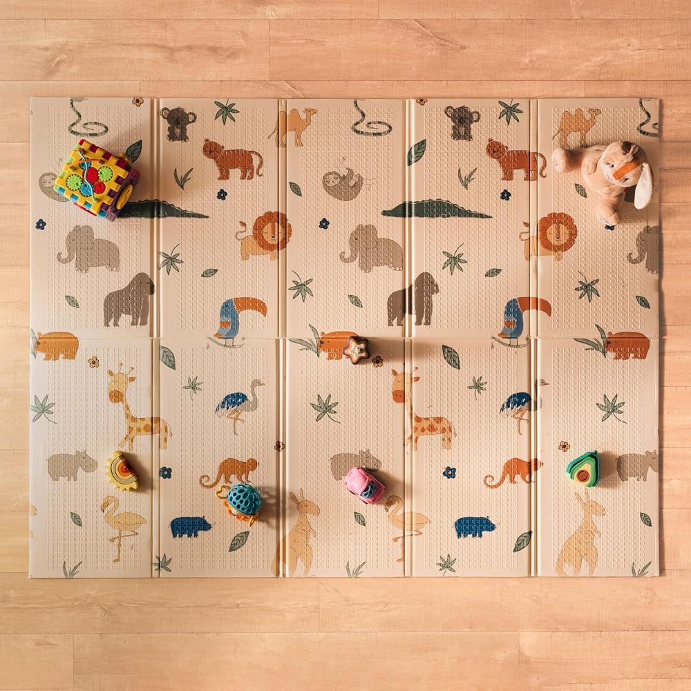 Nuby Foldable Reversible Baby Play Mat 150 x 200 cm Safari XXL 0M+