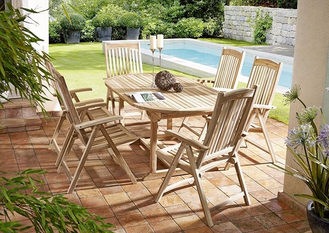SAM® Teak-Holz Garten-Gruppe, Gartenmöbel Aruba 7tlg, bestehend aus 1 x