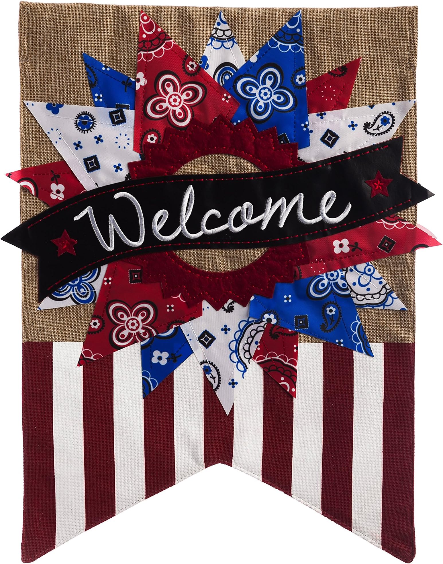 Evergreen FlagPatriotic Welcome Banner Burlap Garden Flag - 12.5 x 18 Inches Outdoor Decor for Homes and Gardens