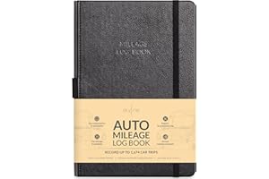 Skyline Auto Mileage Log Book – Vehicle Logbook with Expense Tracker – Driving Logger Book for Tracking Car Mileage, Expenses, Gas Consumption & Lubrication – Hardcover, A5 Size, 5.8x8.3″ (Black)