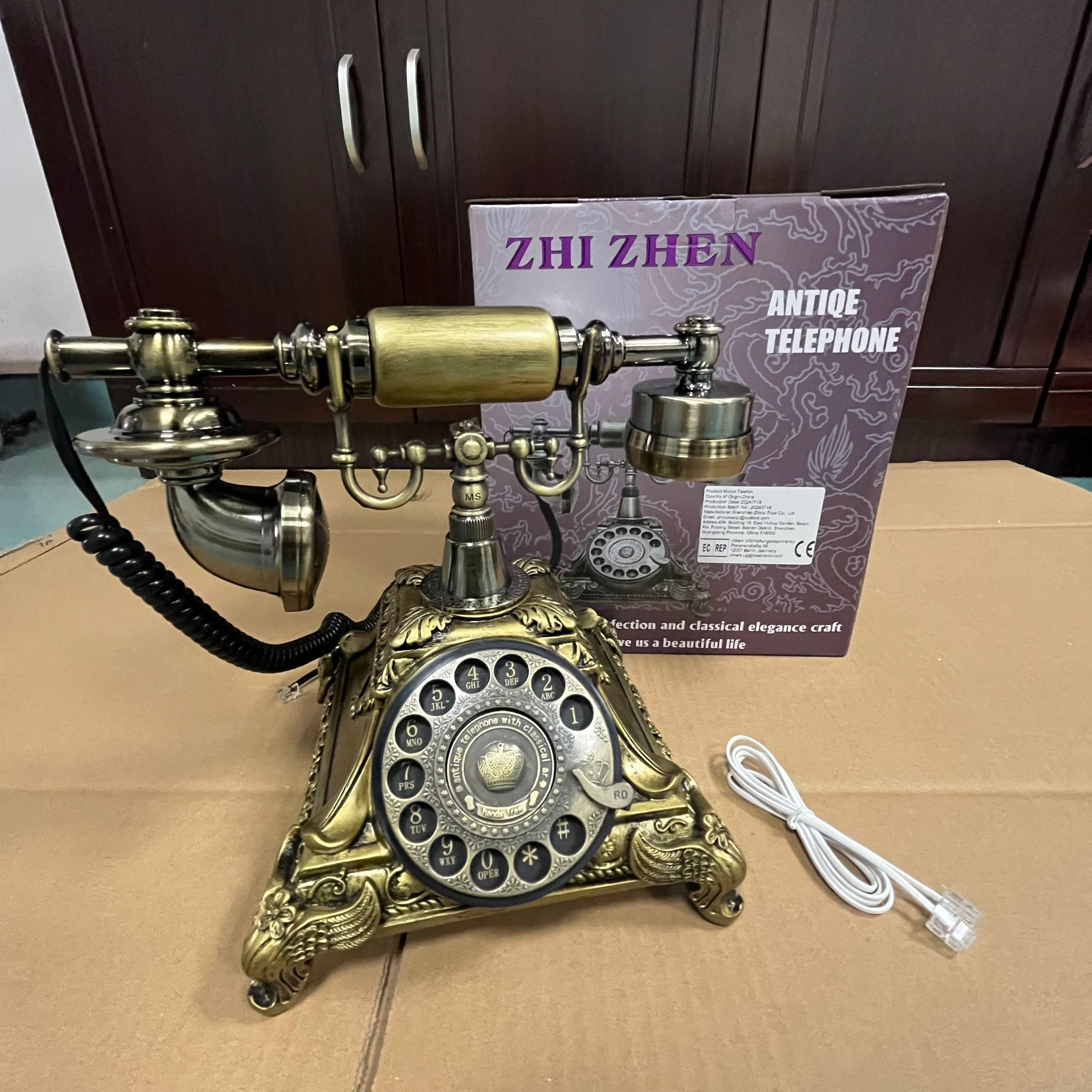 Resin Imitation Copper Vintage Style Rotary Retro Old Fashioned Rotary Dial Home and Office Phone Phone Home Living Room Decor