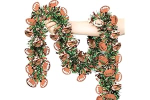 Lairyan 50 FT Superbowl Party Decorations, Football Tinsel Garland Brown Green Shiny Metallic Twist Football Garland for Sports Game Home Tree Mantle Stairs Indoor Outdoor Football Party Decorations