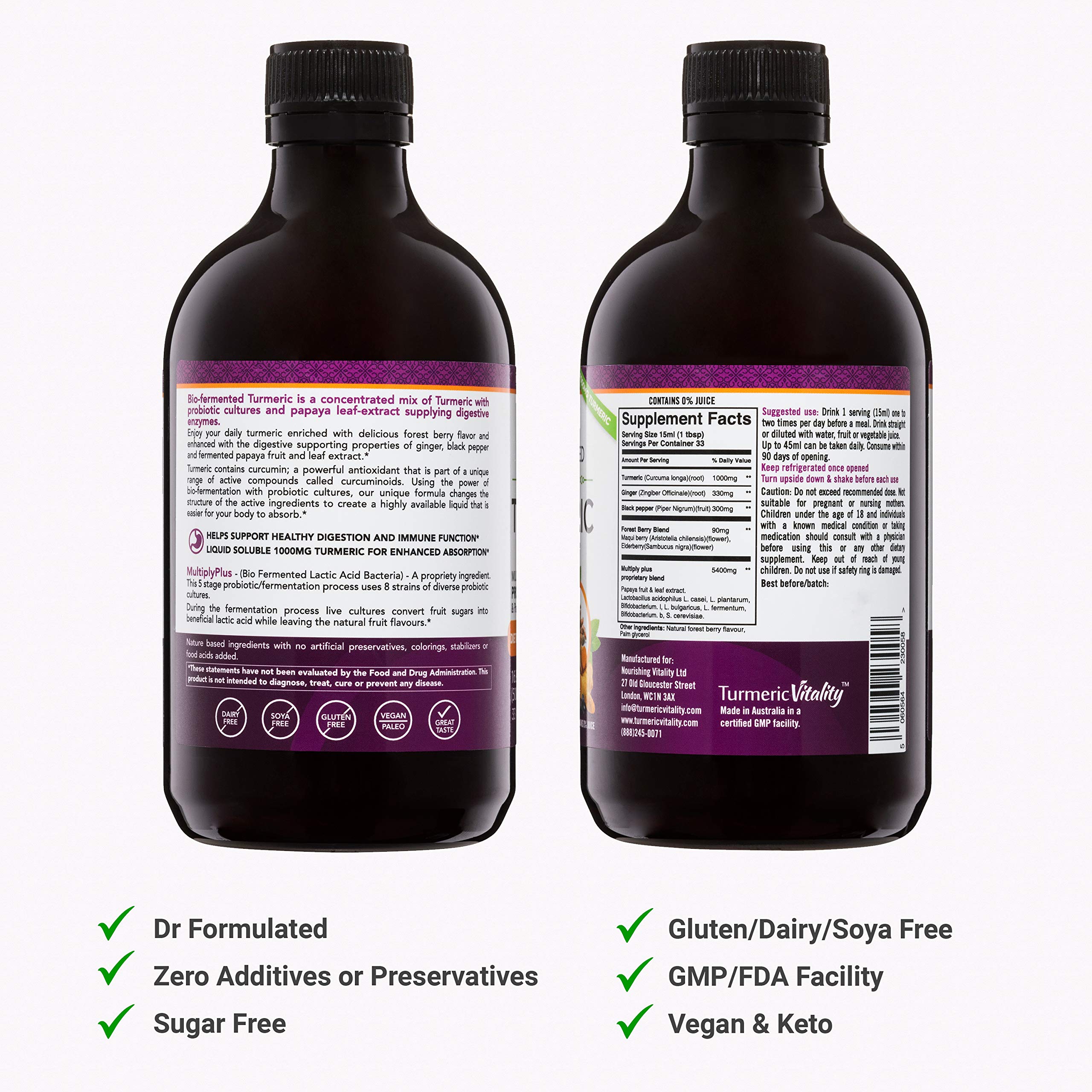 Liquid Turmeric Curcumin Supplement With Probiotics & Papaya Digestive