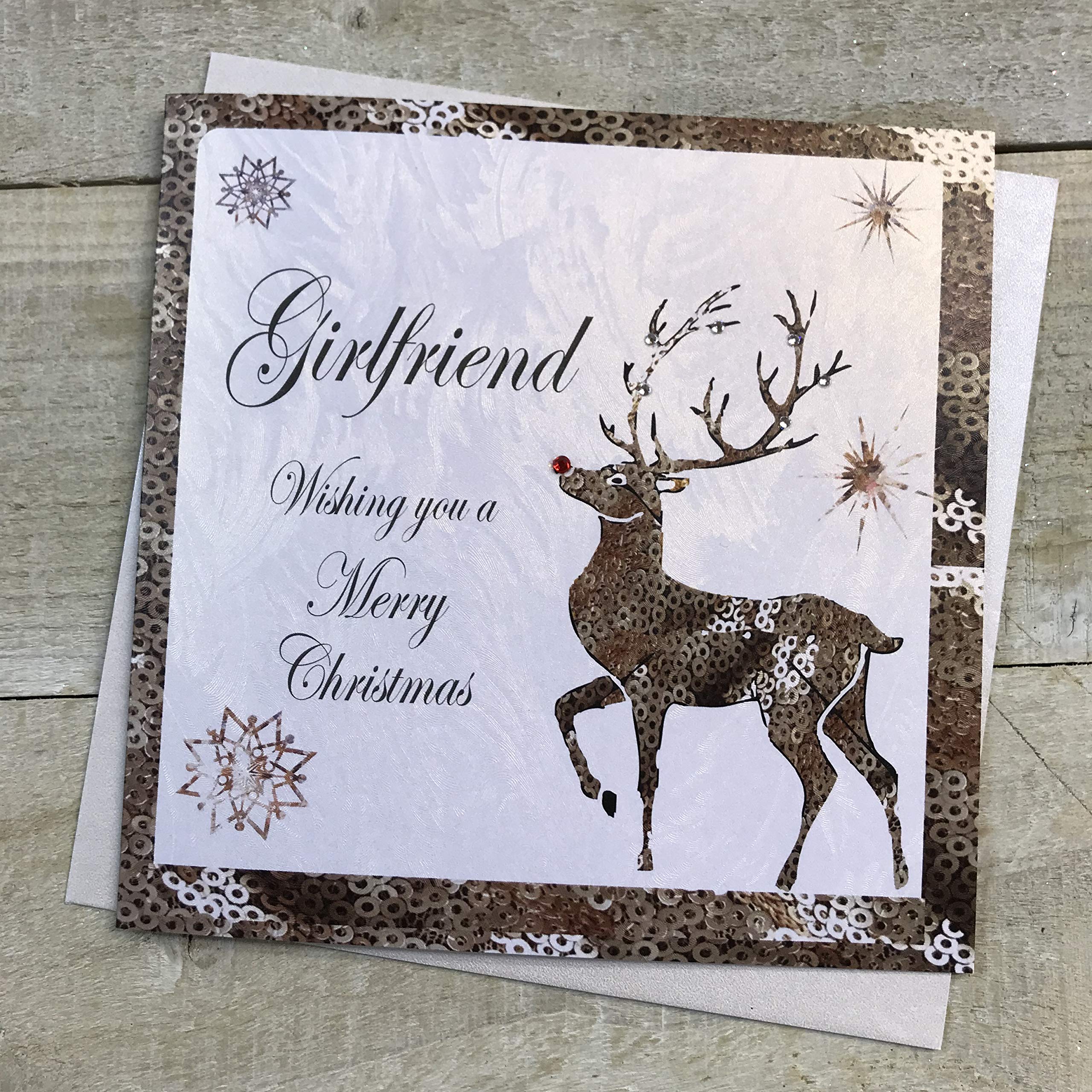 WHITE COTTON CARDS C7-GF "Girlfriend"" Handmade Christmas Card"