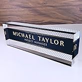 Artblox Office Desk Name Plate Personalized | Custom Name Plates for Desks | Net Shape Design On Clear Acrylic Glass | Office Desk Decor - (8" x 2.5")