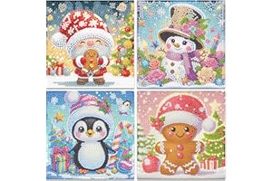cviokrdu 4 PCS Christmas Diamond Art Kits for Kids, Christmas Diamond Art for Kids Ages 4 8 12, Cute Snowman Penguin Gnome Gem Art Kit Crafts Beginners for Gift Home Wall Decor(6x6inch)