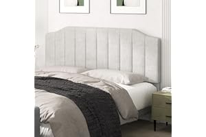 Befurtori Linen Upholstered King/Cal King Headboard, Tufted Headboard for King/Cal King Bed, Modern Vertical Channel Design with Curved Tufted Solid Wood Head Board and Luxury Soft Padded, Linen Gray