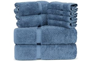 Towel Bazaar Premium Cotton Super Soft and Absorbent Turkish Towels (8-Piece Towel Set, Wedgewood)