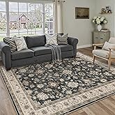 HUGEAR Area Rug 5x7 Vintage Black Machine Washable Living Room Rugs Distressed Retro Floral Vacuumable Low Pile Carpet Bedroom Office Dining Farmhouse Playroom Non Slip