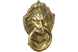 AAKRATI Knocker of Lion Face in Brass - Metal Door Hardware Fitting - Drawer Pull Handle,Home Decorative Lion Head Door Knocker Hardware, 3.2 x 2 x 6 inches, Color: Brown Yellow Antique Look