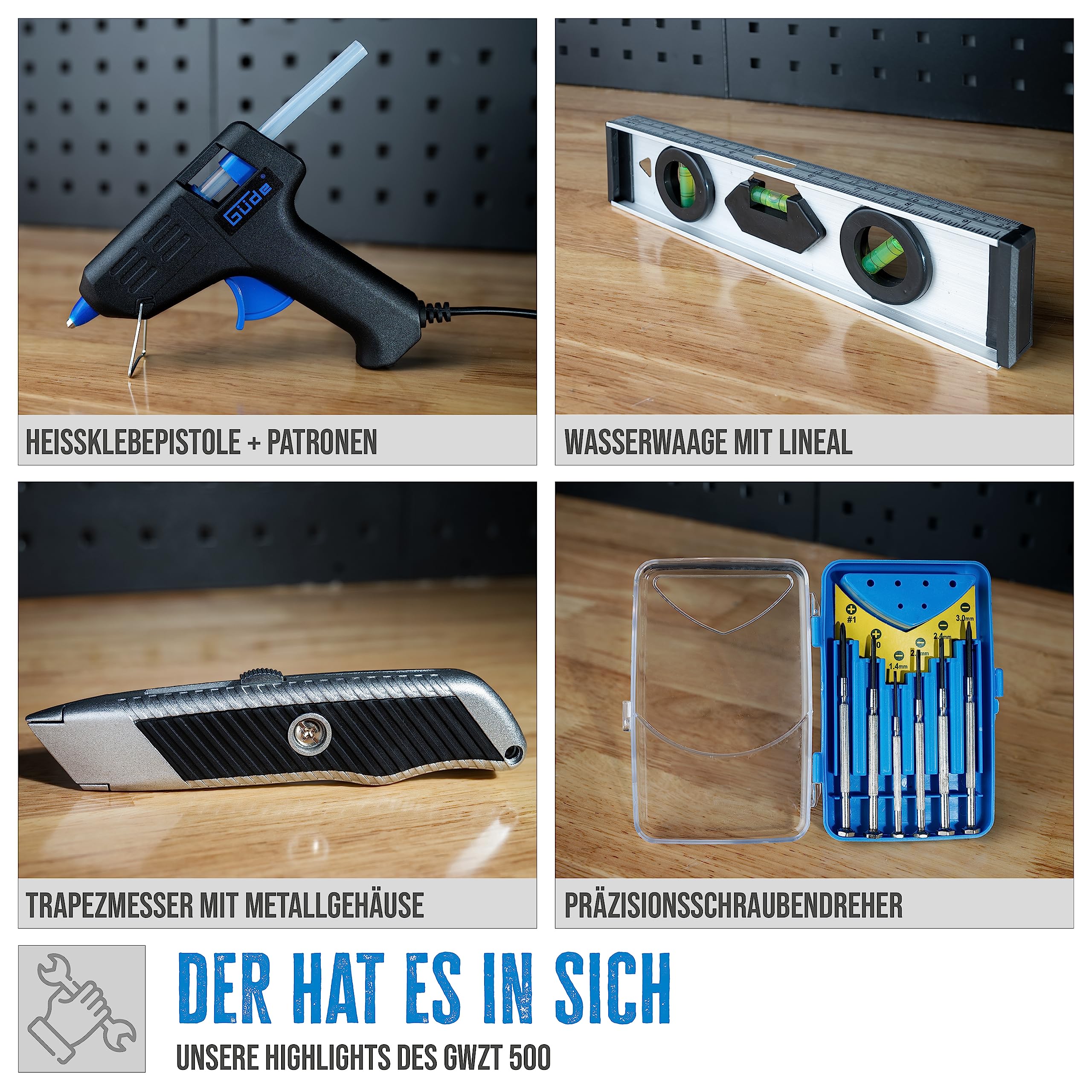 Güde 39004 Werkzeug-Trolley GWZT 500 (500-teiliges Werkzeugset aus Chrom-Vanadium- und Carbon-Stahl in praktischem Rollkoffer) Blau Schwarz 3