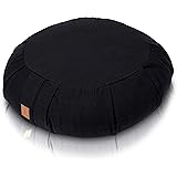 Buckwheat Meditation Cushion – Crescent, Round Or Zabuton Zafu Yoga Pillow | 7 Colors | Zippered Organic Cotton Cover & Liner to Add or Remove Hulls | Machine Washable | Carrying Handle