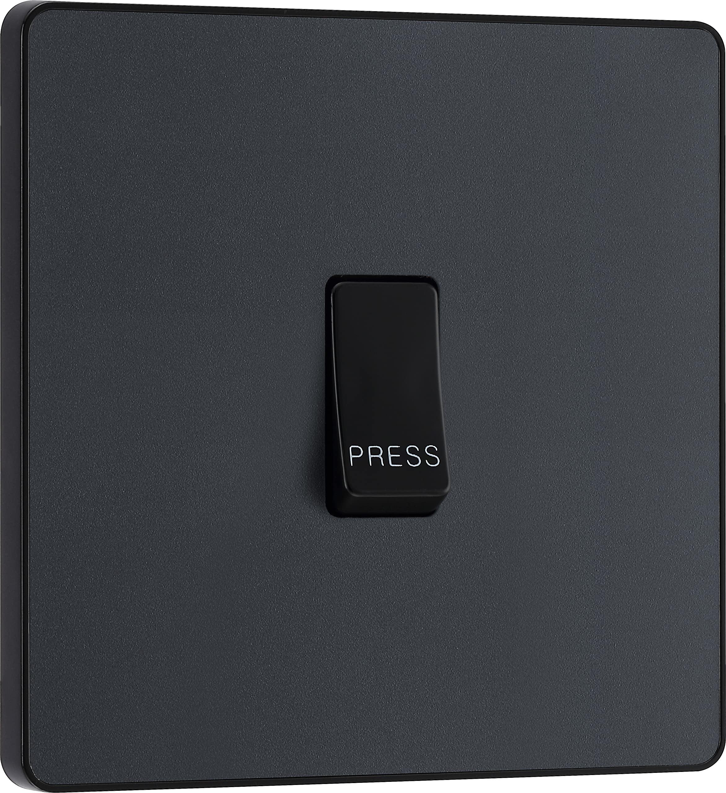 BG Electrical Single Retractive Press Switch, Screwless Front Plate, Round Edges, 1 Way, Evolve, Matt Grey, 10A, PCDMG14B — image 1