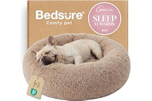 Bedsure Calming Dog Bed Medium Size Dog - Donut Washable Medium Pet Bed, 30 inches Anti-Slip Round Fluffy Plush Faux Fur Cat Bed, Fits up to 45 lbs Pets, Camel