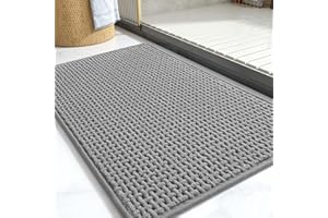 COCOER-Chenille Bath Mat-Rubber Backing Bathroom Rugs Non Slip-Super Absorbent Bath Mats for Bathroom Floor-Quick Dry Bathroom Mat Thin Bath Rugs Fit Under Door-Grey 17''x24''