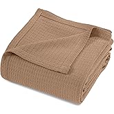 Superior Waffle Weave Cotton Blanket, Perfect for Bedroom, Living Room, Couch, Picnics, Travel, Beach, or Camping, Comfy Blanket, Bedroom Decor, Essentials, Honeycomb Knit, King Size, Camel