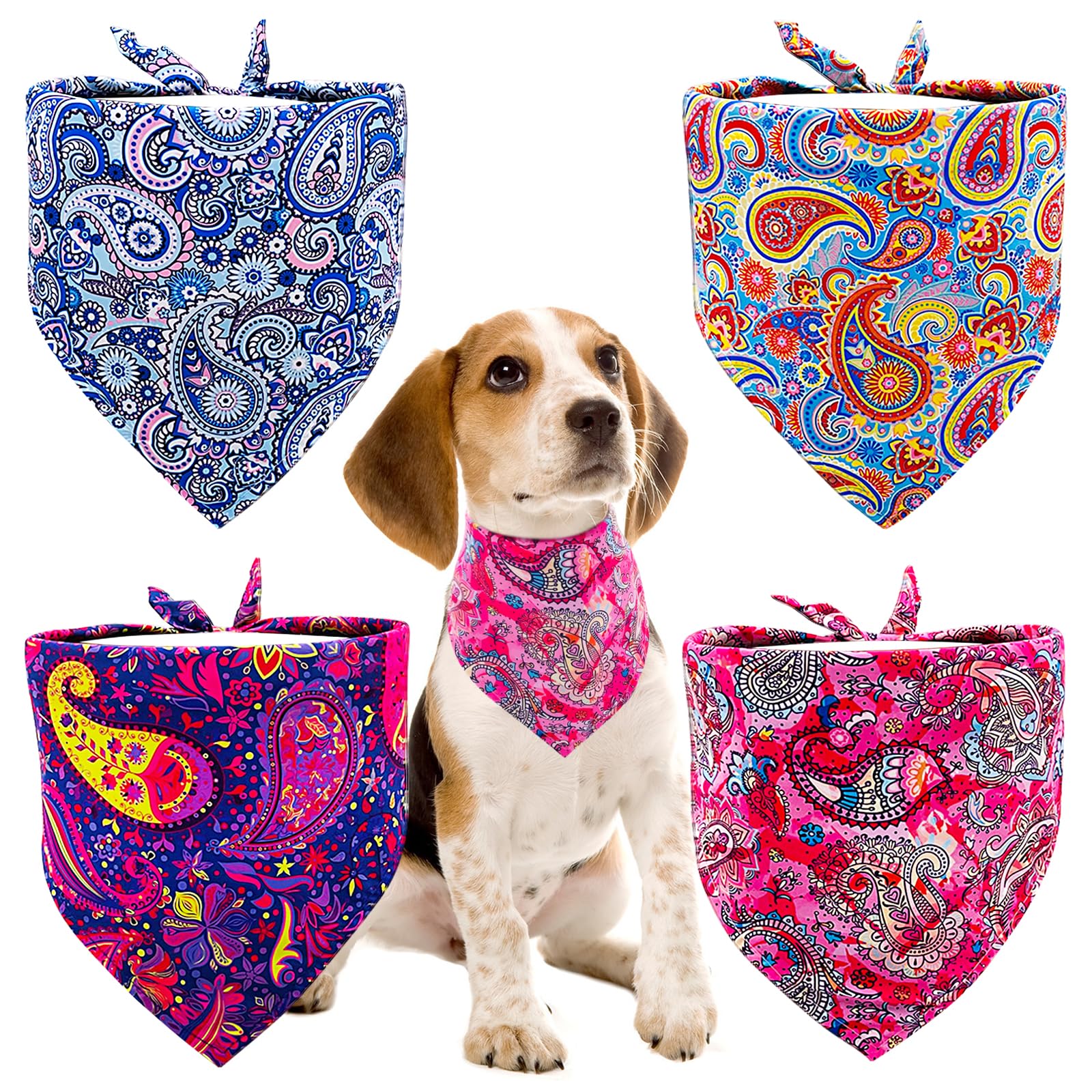 BIPY 4pcs Small Dog Bandanas Paisley Pattern Triangle Scarf for Small Dogs Cats Soft Bibs Washable Pet Neckerchief Dog Grooming Accessories Costume