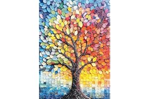 Blueforest Tree of Life 1000 Piece Puzzle for Adults - Stained Glass Mosaic Jigsaw Puzzle, Vibrant Impossible Challenging Puzzle with Letters on Back, Wall Art Decor