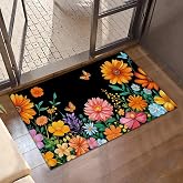 CXULIN Door Mat, Colorful Flowers Rugs for Front Door,Non-Slip Spring Wildflower Butterfly Low Profile Indoor Outdoor Welcome Mat for Entry Patio, Porch, Hallways,Kitchen 30 x 17 Inch