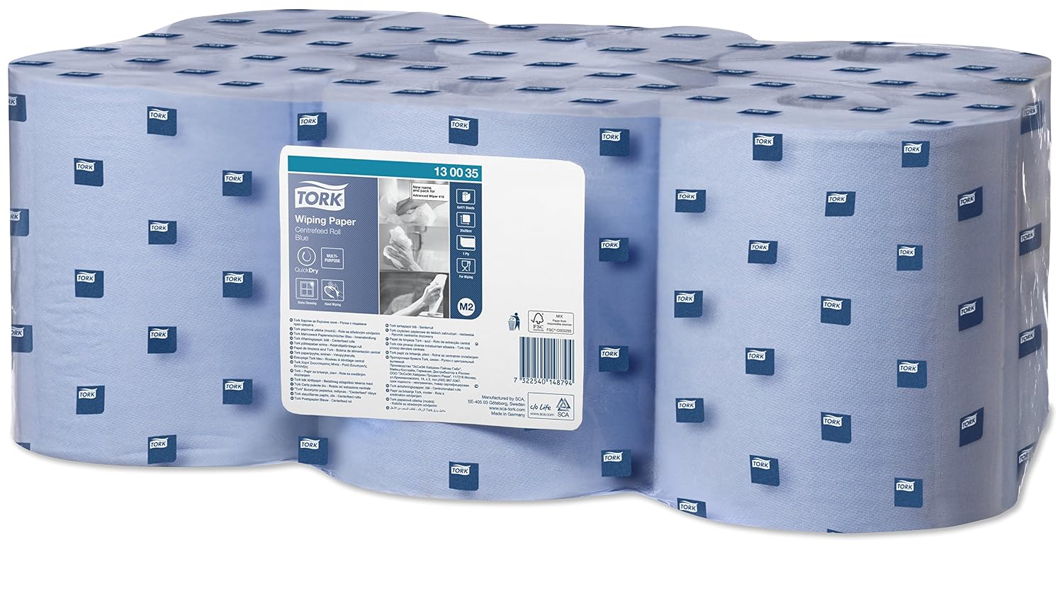 Tork 130035 Multipurpose Wiping Paper Towels/Paper Rolls Suitable for M2 Centrefeed System Big Dispensers/Blue / 6 x 165m / diameter 19cm - Image 3