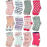 Gelante 12-Pack Girl Children Toddler Kids Cute Cotton Crew Novelty Socks