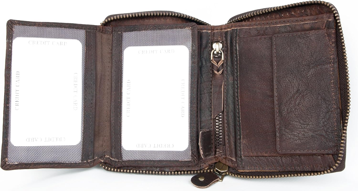 FLW Large Dark Brown Zip-Around Durable Oiled Genuine Leather Wallet with a Scorpion - Image 5