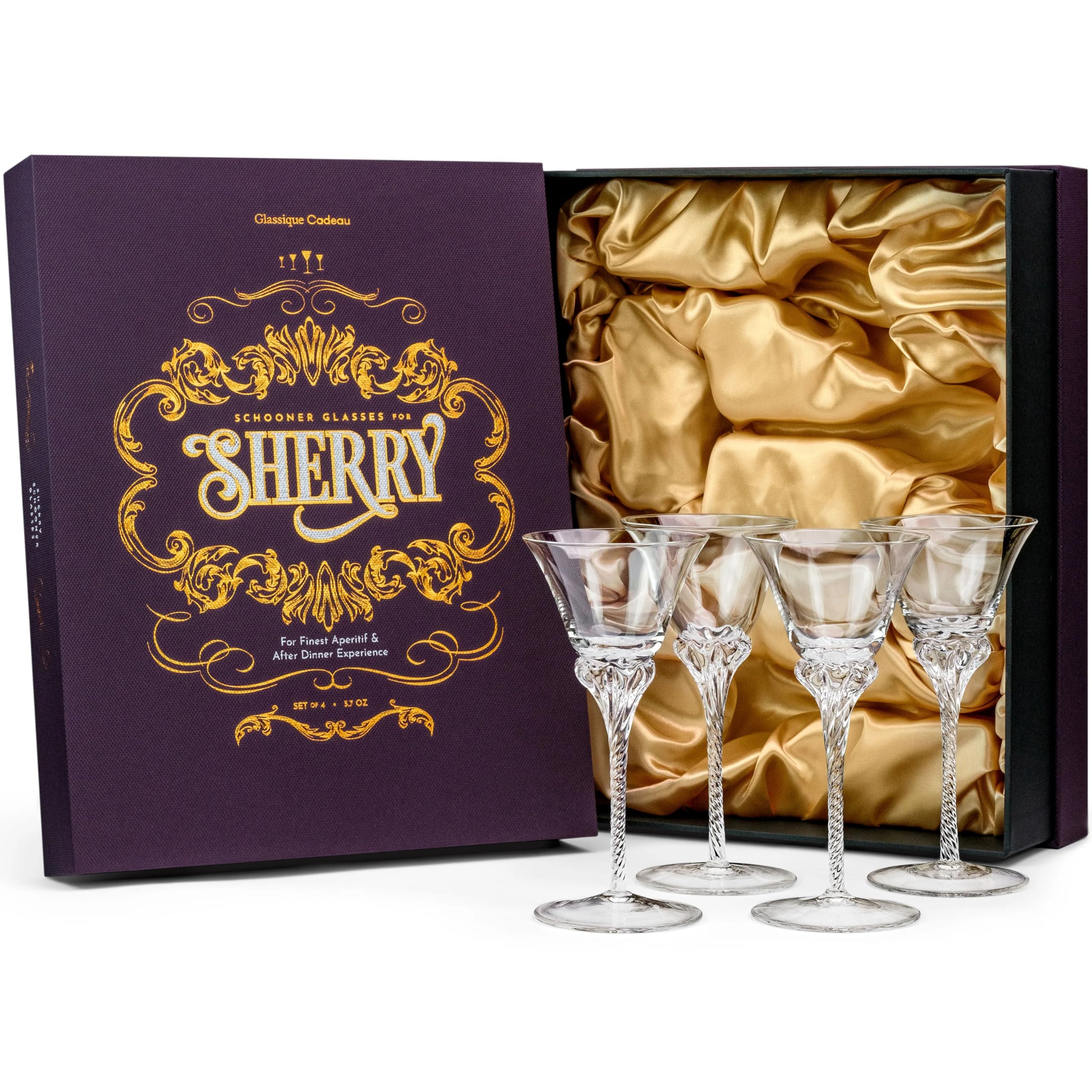 Crystal Sherry, Sweet Port and Dessert Wine Glasses | Set of 4 | 110 ml Small Schooner Sippers for Cordials and Liqueur | Long Stem Glassware for Aperitif, Digestive, After Dinner Drinks