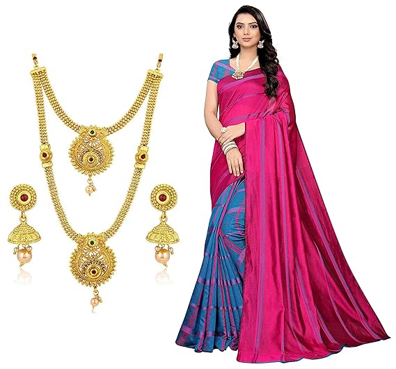 Sukkhi Gold Plated Jewellery Set For Women & ANNI DESIGNER WomenS Cotton Silk Blend Lining Saree With Blouse Piece
