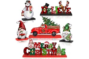 JOPHMO Christmas Table Decorations Set 6 PCS - Snowman Santa Gnome Tabletop Figurines with Stand, Xmas Centerpiece for Party Home Office Shelf Door