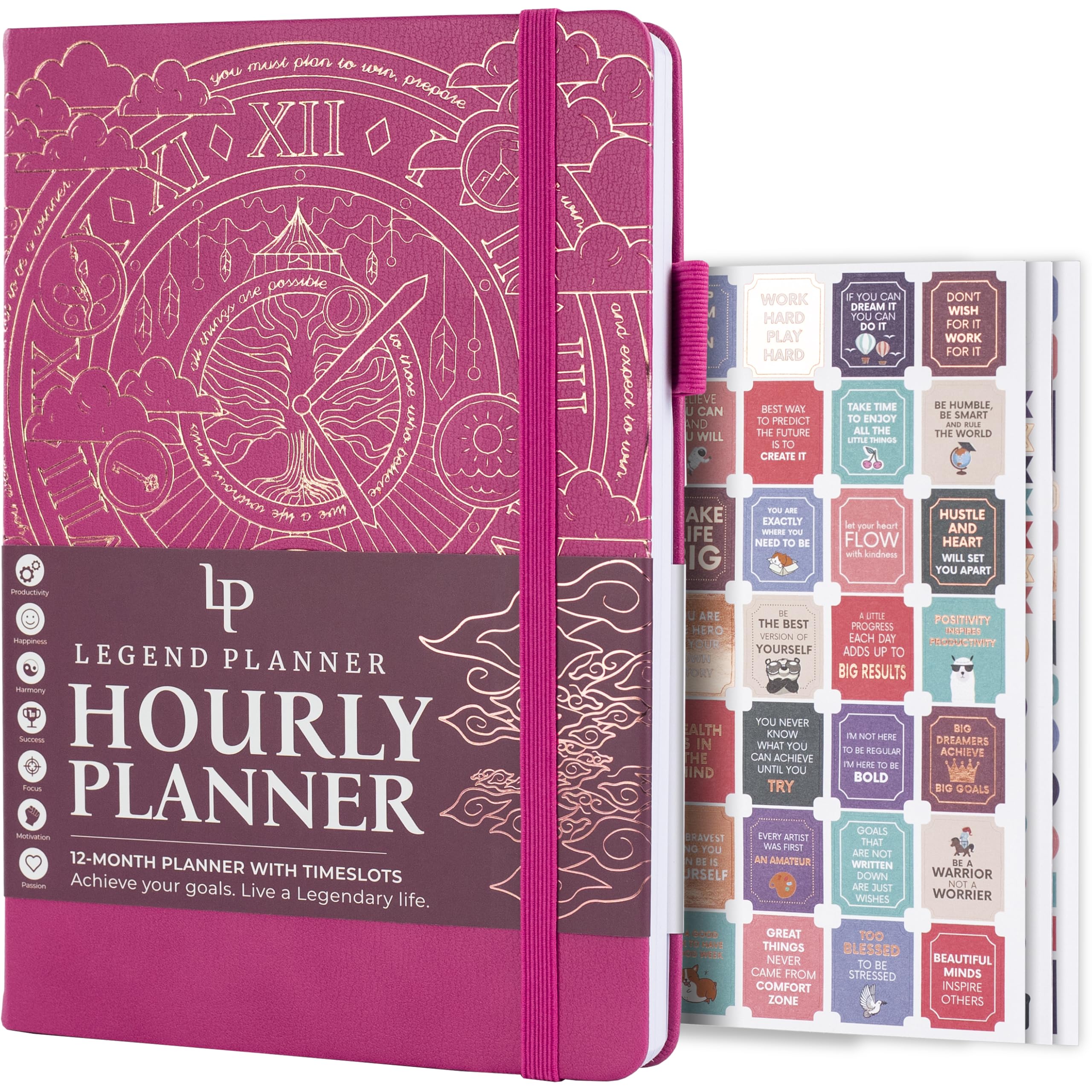 Legend Planner Hourly Schedule – Weekly & Daily Organizer with Time Slots. Appointment Book Journal for Work, Undated, A5 (Hot Pink)