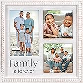 Malden International Designs 3 Opening Family Beaded Collage Tabletop and Wall Picture Frame Matted Whitewashed Gray Wood