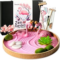Flamingo Zen Garden Kit for Desk, Cute Japanese Flamingos Gifts