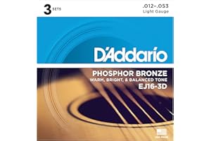 D'Addario Guitar Strings - Phosphor Bronze Acoustic Guitar Strings - EJ16-3D - Rich, Full Tonal Spectrum - For 6 String Guitars - 12-53 Light, 3-Pack