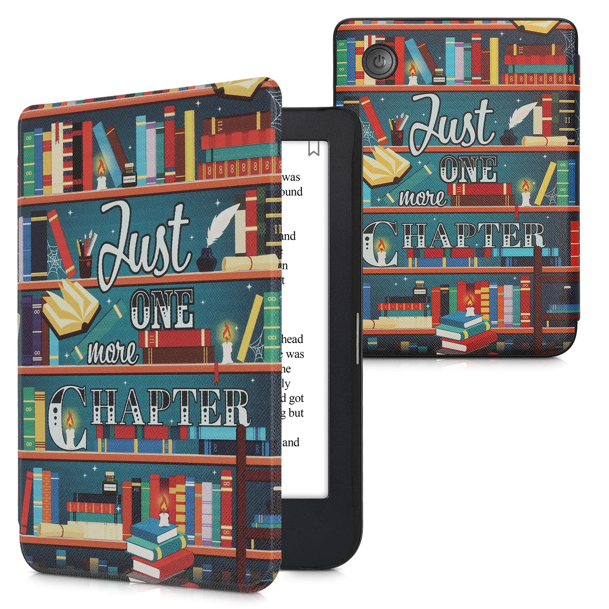 kwmobile Cover for Kobo Clara 2E / Tolino Shine 4 Case - eReader Cover with auto sleep funktion - Library Motto with Multicolor