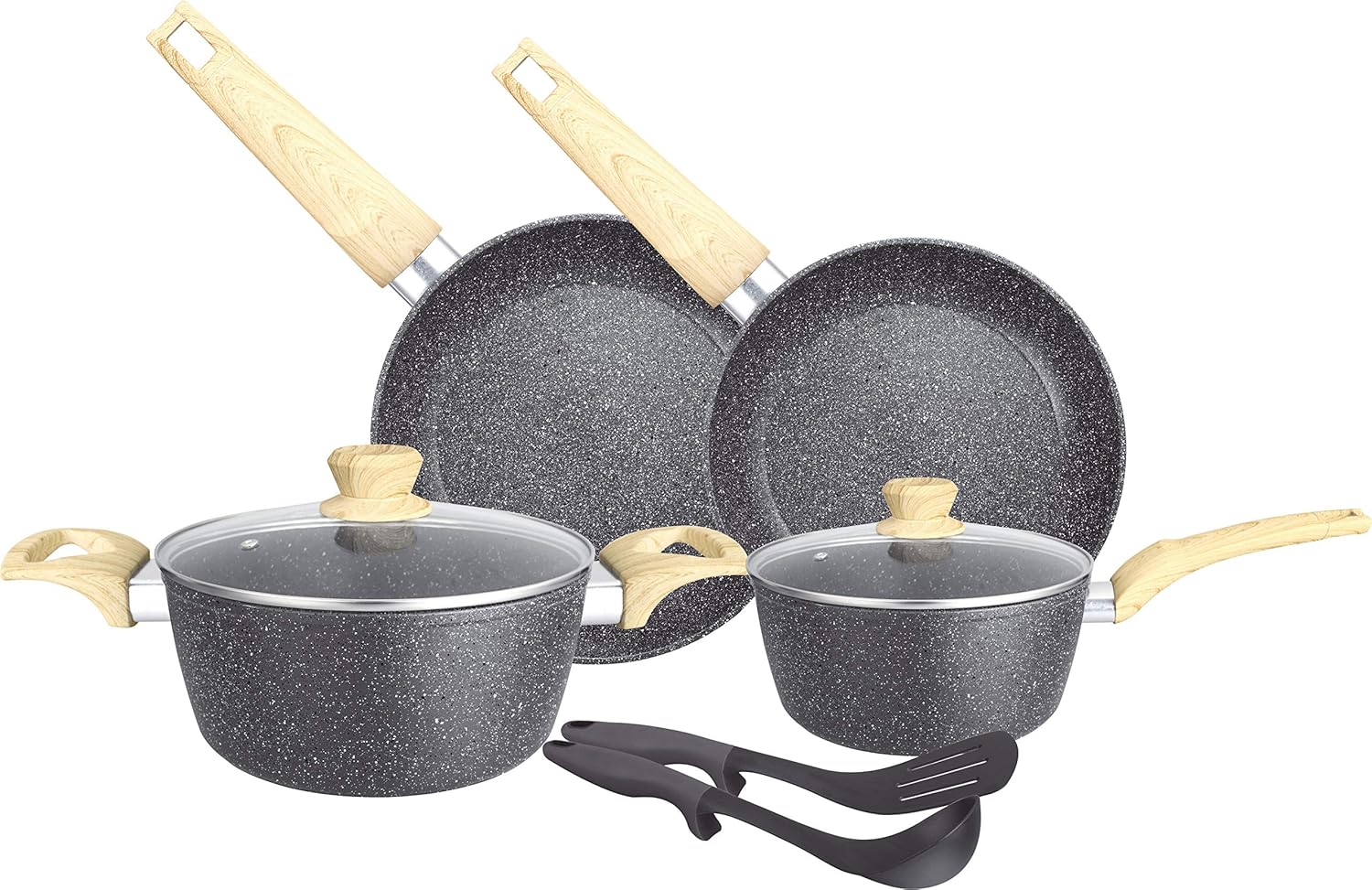 Buy INSIYA Granite/Marble Coated Aluminium Non Stick 8 Pcs Premium Cookware Set Grey, Pans and
