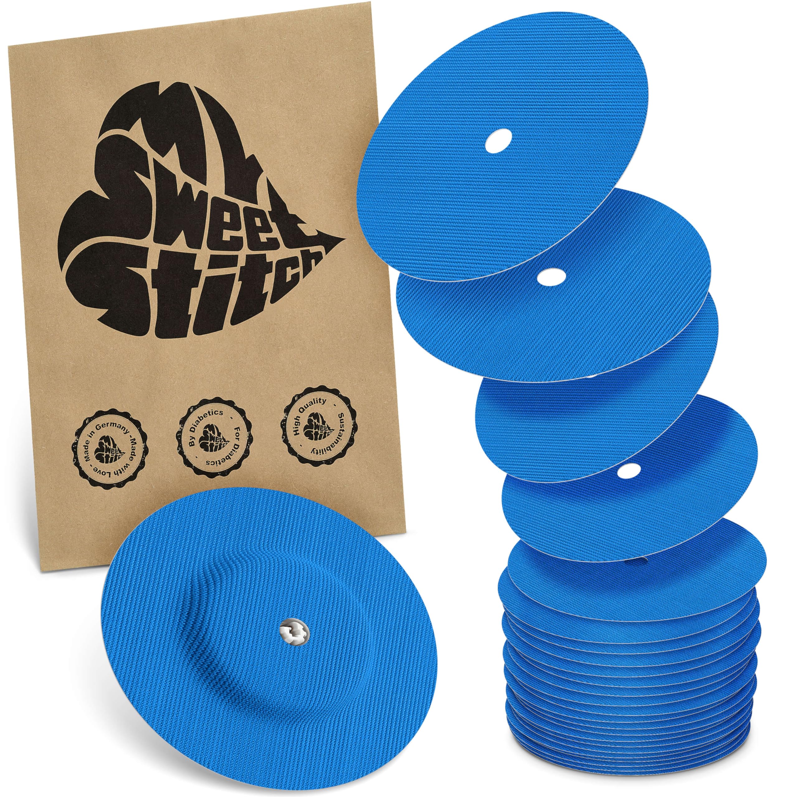 MySweetStitch - 25 x Freestyle Libre 1 & 2 Round Patches with Ventilation Hole, Overpatch Ø 65mm, Waterproof, Breathable, Made in Germany, Black