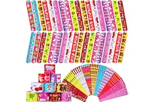 JUNEBRUSHS 56 Pack Valentines Slap Bracelets, Valentines Day Party Favors for Kids Valentines Slap Bands Wristbands Snap Bracelets Bulk for Boys Girls Birthday Gifts Party Supplies