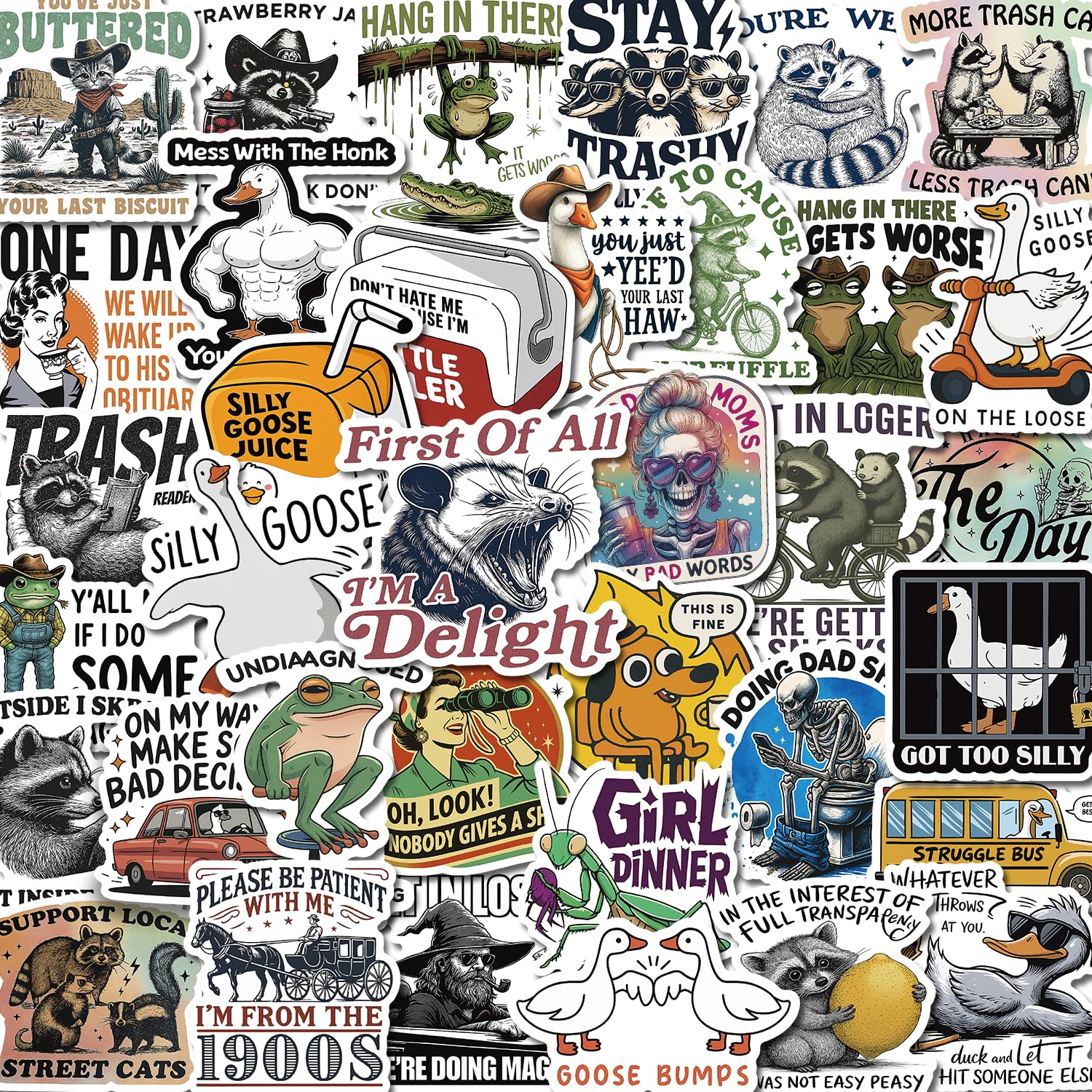 Photo 1 of 200 PCS Funny Holographic Stickers for Adults, Waterproof Vinyl Sarcastic Meme Decals for Laptop, Water Bottle, Phone, Kindle, Journal, Scrapbook, Bumper, Skateboard, Luggage, No Repeats